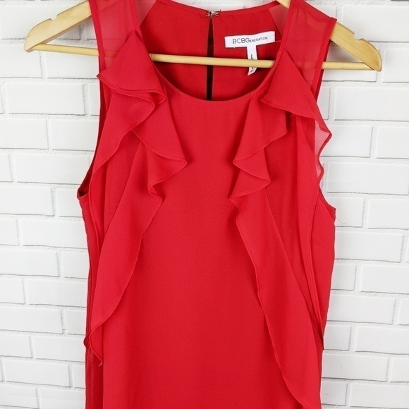 BCBGeneration Red Ruffle Shift Dress Women's Extra Small XS - Picture 2 of 5
